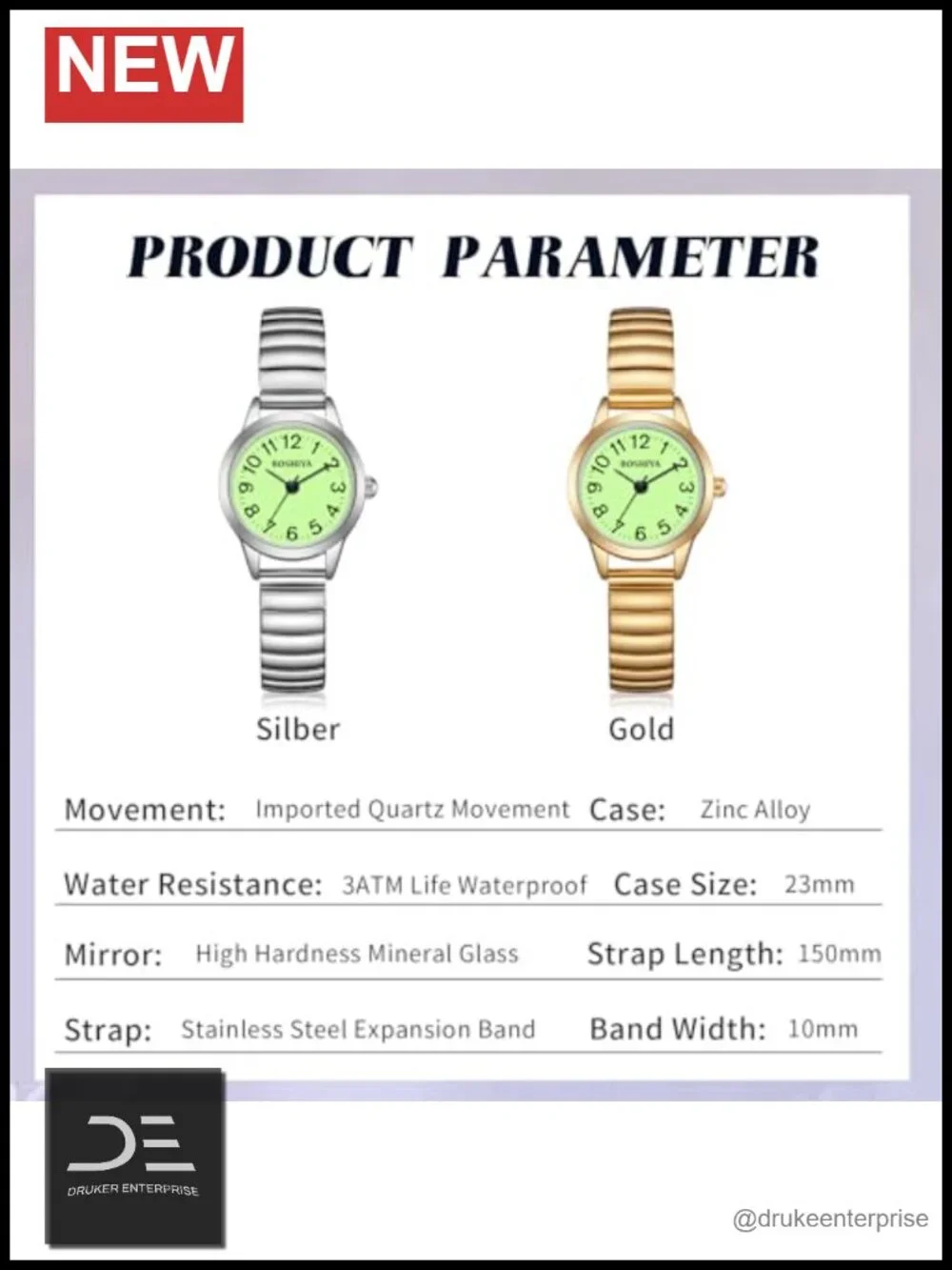 Small Gold Watch for Women Easy Reader Analog Quartz Stainless Steel Expansion